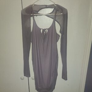 Amazon Purple Mini Dress with Sheer Long Sleeve Overlay